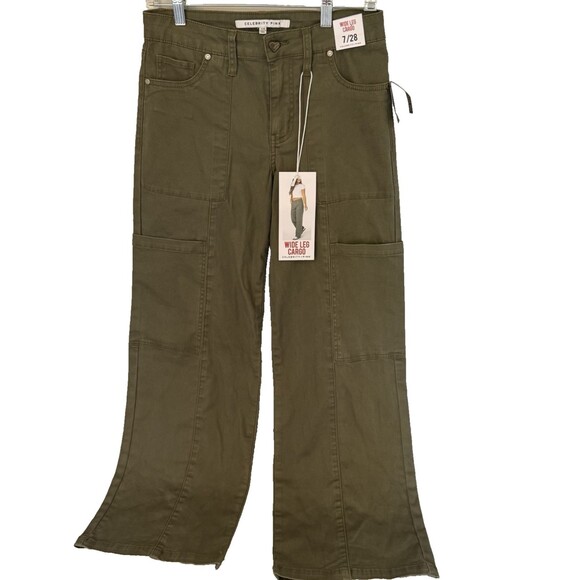 NWT Celebrity Pink  Wide Leg Cargo Pants Jrs 7 Green Casual Y2K Skater Grunge - Picture 1 of 5